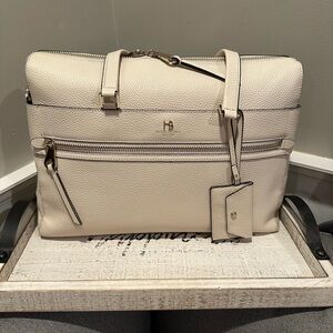 Henri Bendel Cream Leather Laptop Tote